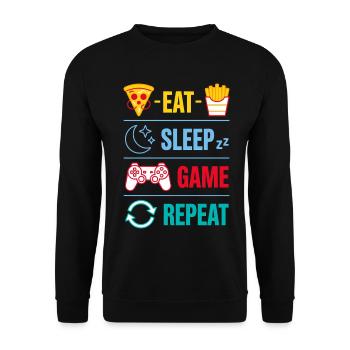 Eat Sleep Game Repeat Gaming Quotes for Gamer - Unisex Sweatshirt - black - Front - Alina (178cm) & Michal (187cm)