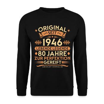 Original seit 1946 – Lebende Legende 80 Jahre - Unisex Pullover - Schwarz - Vorne - Alina (178cm) & Michal (187cm)
