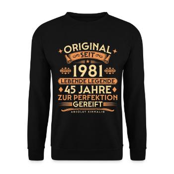 Original seit 1981 – Lebende Legende 45 Jahre - Unisex Pullover - Schwarz - Vorne - Alina (178cm) & Michal (187cm)