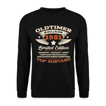 45e anniversaire cadeau de mari Voiture ancienne année 1981 - Sweat-shirt Unisexe - noir - Devant - Alina (178cm) & Michal (187cm)