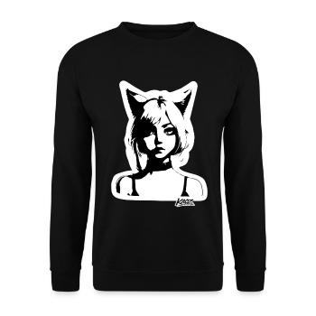 Katzenohr-Mädchen-Silhouettenporträt - Unisex Pullover - Schwarz - Vorne - Alina (178cm) & Michal (187cm)