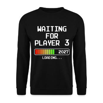 Werdender Papa 2027 Bald Mama Waiting For Player 3 - Unisex Pullover - Schwarz - Vorne - Alina (178cm) & Michal (187cm)
