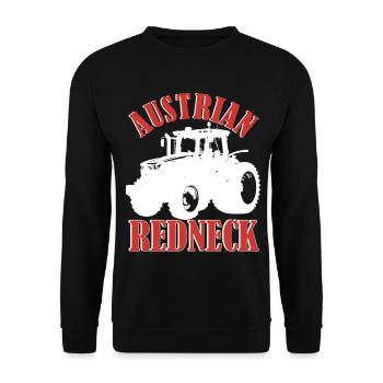 Austrian Redneck – Alpenstil mit Traktor und Bier  - Unisex Pullover - Schwarz - Vorne - Alina (178cm) & Michal (187cm)