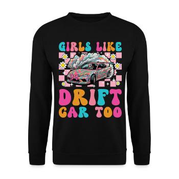 Mädchen mögen auch Driftauto Frauen Mädchen - Unisex Pullover - Schwarz - Vorne - Alina (178cm) & Michal (187cm)