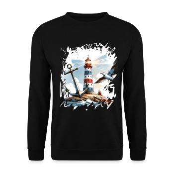Leuchtturm Anker Möwe - Unisex Pullover - Schwarz - Vorne - Alina (178cm) & Michal (187cm)