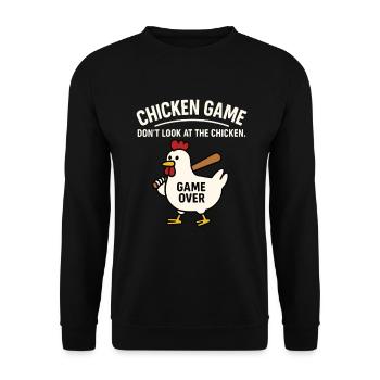 Chicken Game – Game Over Lustiges Huhn - Unisex Pullover - Schwarz - Vorne - Alina (178cm) & Michal (187cm)