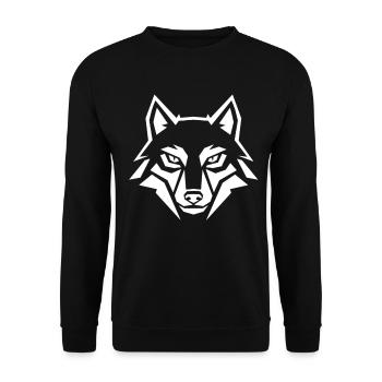 Geometrischer Wolf Kopf – Tribal Tier - Unisex Pullover - Schwarz - Vorne - Alina (178cm) & Michal (187cm)