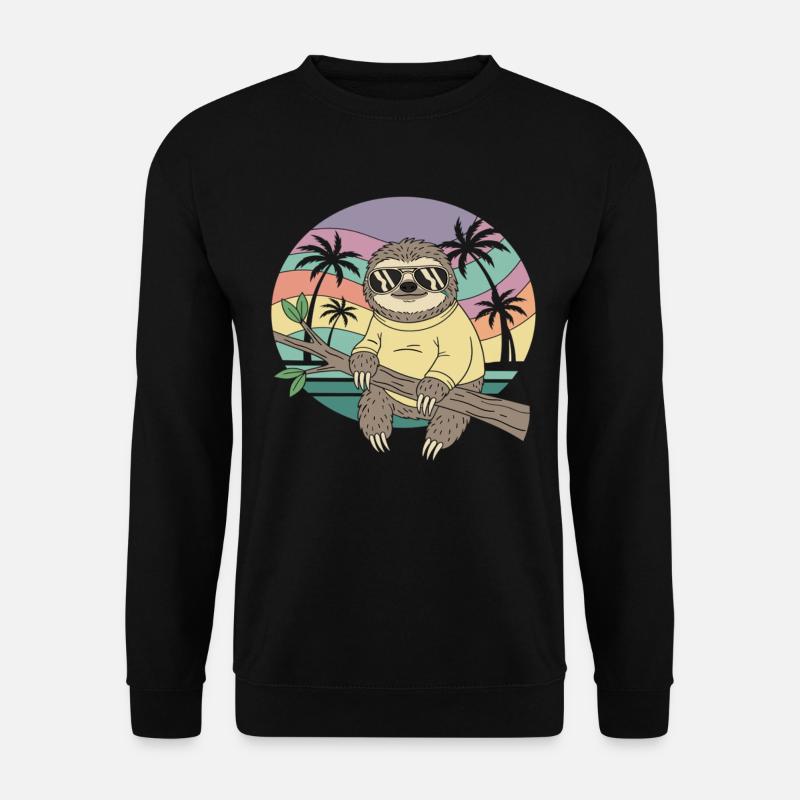 Cooles Faultier Retro Sommer Palmen - Unisex Pullover - Schwarz
