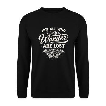 Not All Who Wander Are Lost – Outdoor Spruch - Unisex Pullover - Schwarz - Vorne - Alina (178cm) & Michal (187cm)
