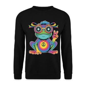 Frosch T-Shirt Peace Symbol Hippie Style - Unisex Pullover - Schwarz - Vorne - Alina (178cm) & Michal (187cm)