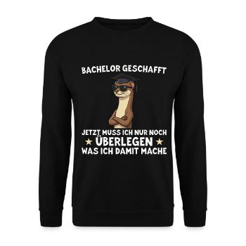 Bachelor geschafft – Lustiges Absolventen Geschenk - Unisex Pullover - Schwarz - Vorne - Alina (178cm) & Michal (187cm)