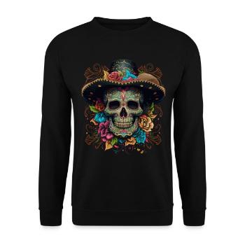 Vibrant Sugar Skull in Floral Sombrero - Unisex Sweatshirt - black - Front - Alina (178cm) & Michal (187cm)