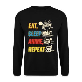 EAT SLEEP ANIME REPEAT - Unisex Sweatshirt - black - Front - Alina (178cm) & Michal (187cm)