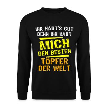 Töpfer Geschenk - Unisex Pullover - Schwarz - Vorne - Alina (178cm) & Michal (187cm)