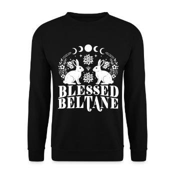 Beltane-Segnungen Maitags-Heidnischer Hase - Unisex Pullover - Schwarz - Vorne - Alina (178cm) & Michal (187cm)