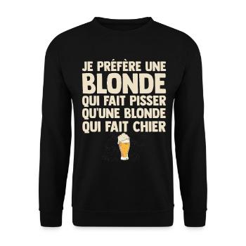 Je Préfère Une Blonde Humour Beauf Apéro Bistrot - Sweat-shirt Unisexe - noir - Devant - Alina (178cm) & Michal (187cm)