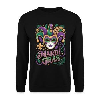 Mardi Gras Maske Shirt Karneval Geschenk - Unisex Pullover - Schwarz - Vorne - Alina (178cm) & Michal (187cm)