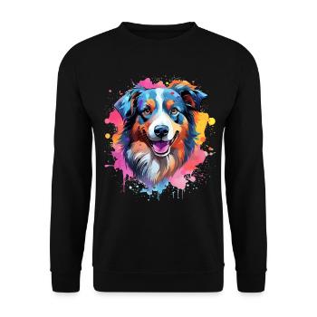Chien Berger Australien à l’Art Éclaboussuré Coloré - Sweat-shirt Unisexe - noir - Devant - Alina (178cm) & Michal (187cm)