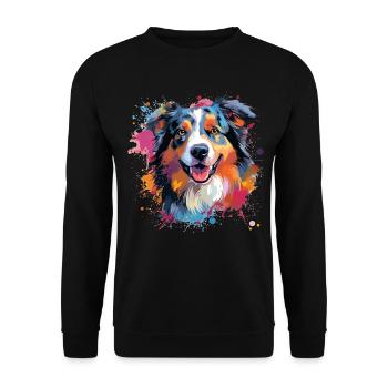 Australian Shepherd Bunte Hunde-Splash-Kunst - Unisex Pullover - Schwarz - Vorne - Alina (178cm) & Michal (187cm)