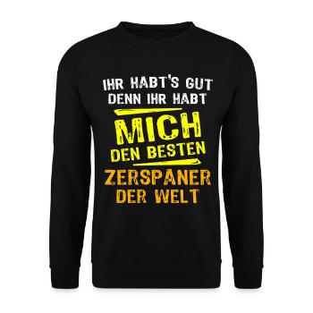 Zerspaner Geschenk - Unisex Pullover - Schwarz - Vorne - Alina (178cm) & Michal (187cm)