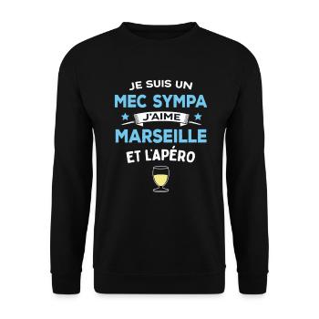 Mec Sympa Marseille Apéro Humour Cadeau - Sweat-shirt Unisexe - noir - Devant - Alina (178cm) & Michal (187cm)