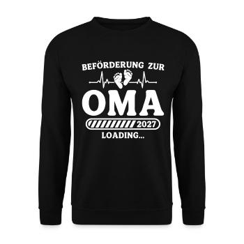 Schwangerschaft Ankündigen Werdende Oma 2027 - Unisex Pullover - Schwarz - Vorne - Alina (178cm) & Michal (187cm)