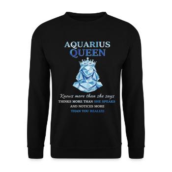 Aquarius Queen Sternzeichen Wassermann - Unisex Pullover - Schwarz - Vorne - Alina (178cm) & Michal (187cm)