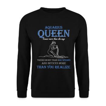 Aquarius Queen Sternzeichen Wassermann - Unisex Pullover - Schwarz - Vorne - Alina (178cm) & Michal (187cm)