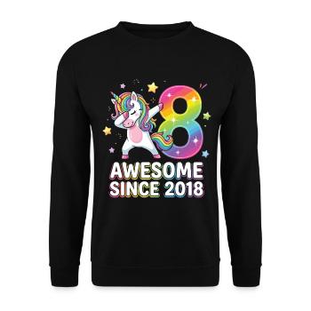 Einhorn Regenbogen 8 Awesome Since 2018 - Unisex Pullover - Schwarz - Vorne - Alina (178cm) & Michal (187cm)