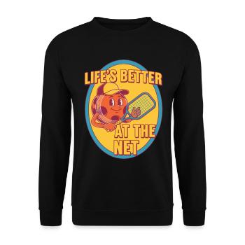 Pickleball: Das Leben ist besser im Netz lustiger Spieler - Unisex Pullover - Schwarz - Vorne - Alina (178cm) & Michal (187cm)