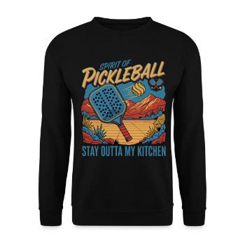 Pickleball-Geist von Pickleball Bleib mir raus - Unisex Pullover - Schwarz - Vorne - Alina (178cm) & Michal (187cm)