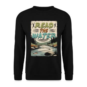 Fliegenfischen Fliegenangler Read The Water - Unisex Pullover - Schwarz - Vorne - Alina (178cm) & Michal (187cm)