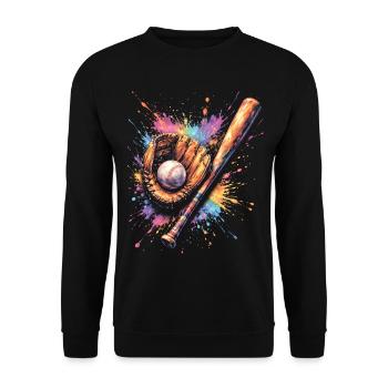 Ball- und Schlägerhandschuh-Splash-Art - Unisex Pullover - Schwarz - Vorne - Alina (178cm) & Michal (187cm)
