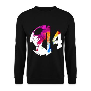 NON. 14 FOOTBALLEUR NUMÉRO 14 FOOTBALL 14E ANNIVERSAIRE - Sweat-shirt Unisexe - noir - Devant - Alina (178cm) & Michal (187cm)