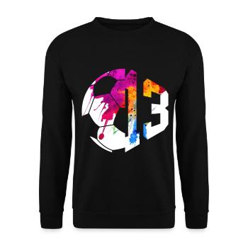NR. 13 FUßBALLER NUMMER 13 FUßBALL 13. GEBURTSTAG - Unisex Pullover - Schwarz - Vorne - Alina (178cm) & Michal (187cm)