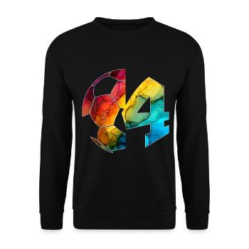 NR. 4 FUßBALLER NUMMER 4 FUßBALL 4. GEBURTSTAG - Unisex Pullover - Schwarz - Vorne - Alina (178cm) & Michal (187cm)