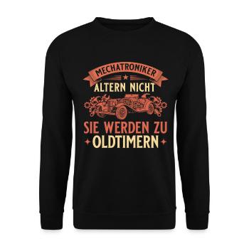 Mechatroniker Altern Nicht - Oldtimer Geschenk - Unisex Pullover - Schwarz - Vorne - Alina (178cm) & Michal (187cm)