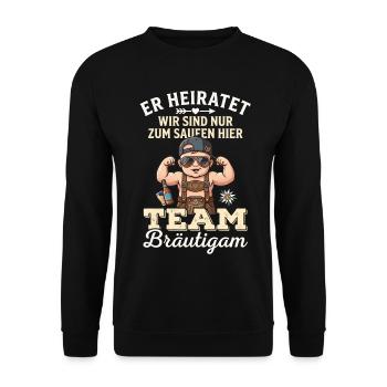 Polterabend Männer T-Shirt poltern JGA Tracht - Unisex Pullover - Schwarz - Vorne - Alina (178cm) & Michal (187cm)