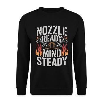 Fire Engineer Nozzle Ready Mind Steady Firefighter - Unisex Pullover - Schwarz - Vorne - Alina (178cm) & Michal (187cm)
