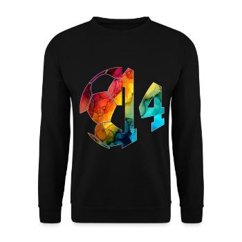 NR. 14 FUßBALLER NUMMER 14 FUßBALL 14. GEBURTSTAG - Unisex Pullover - Schwarz - Vorne - Alina (178cm) & Michal (187cm)