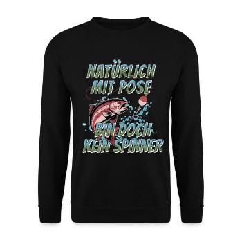 Angeln mit Pose bin doch kein Spinner - Unisex Pullover - Schwarz - Vorne - Alina (178cm) & Michal (187cm)