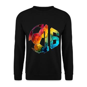 NON. 16 FOOTBALLEUR NUMÉRO 16 FOOTBALL 16E ANNIVERSAIRE - Sweat-shirt Unisexe - noir - Devant - Alina (178cm) & Michal (187cm)