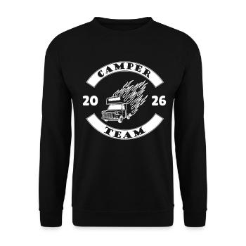 Camper Team 2026 – Camping Crew - Unisex Pullover - Schwarz - Vorne - Alina (178cm) & Michal (187cm)