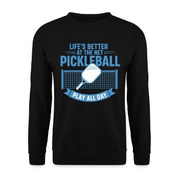 Le pickleball s’améliore au net toute la journée - Sweat-shirt Unisexe - noir - Devant - Alina (178cm) & Michal (187cm)