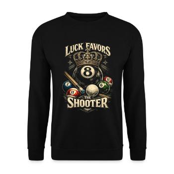 8-Ball Billard Luck Favors The Shooter - Unisex Pullover - Schwarz - Vorne - Alina (178cm) & Michal (187cm)