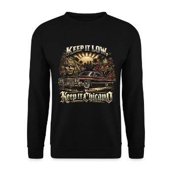 Lowrider Auto Keep It Low Keep It Chicano - Unisex Pullover - Schwarz - Vorne - Alina (178cm) & Michal (187cm)