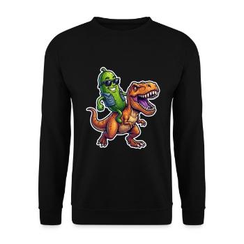Saure Gurke reitet auf Dinosaurier - Unisex Pullover - Schwarz - Vorne - Alina (178cm) & Michal (187cm)