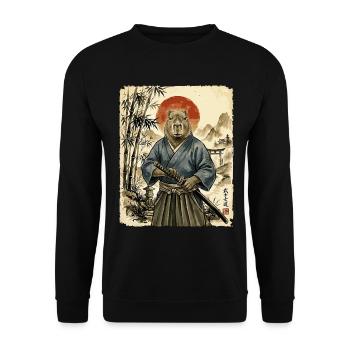 Samurai, Capybara, Japanische Kunst, Anime - Unisex Pullover - Schwarz - Vorne - Alina (178cm) & Michal (187cm)
