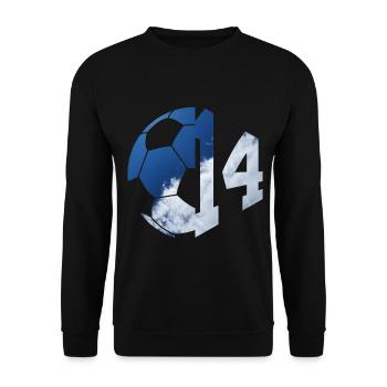 NR. 14 FUßBALLER NUMMER 14 FUßBALL 14. GEBURTSTAG - Unisex Pullover - Schwarz - Vorne - Alina (178cm) & Michal (187cm)
