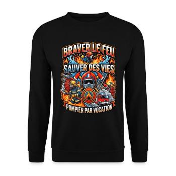 Pompier cadeau homme sapeur-pompier feu héros - Sweat-shirt Unisexe - noir - Devant - Alina (178cm) & Michal (187cm)
